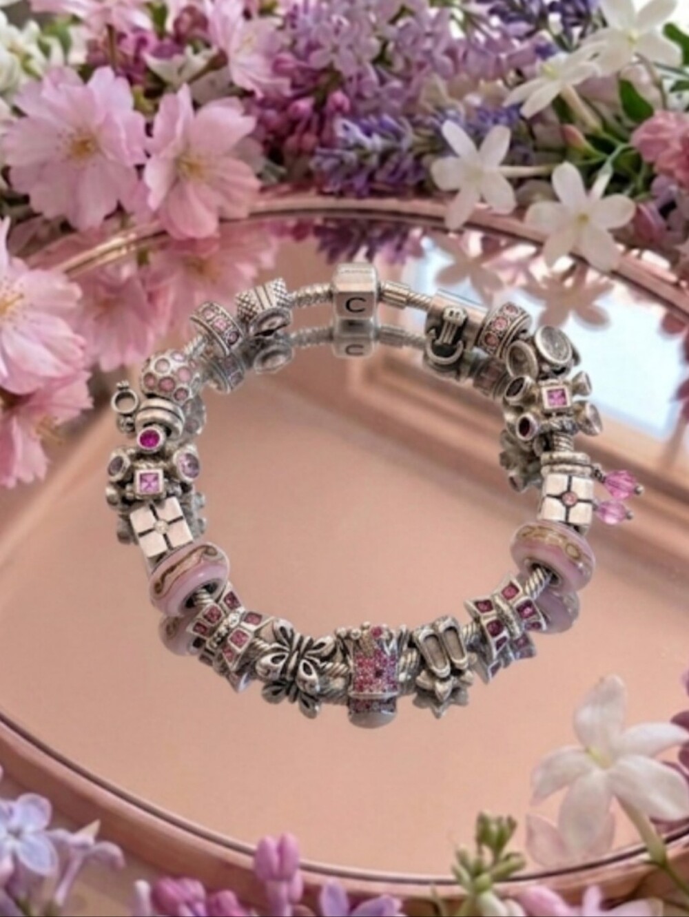 Chamilia Fully Loaded "Pretty N Pink" Bracelet Bundle -Size 8.3